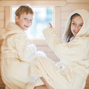 Cotton bathrobe for children with a hood ,,CREAM"